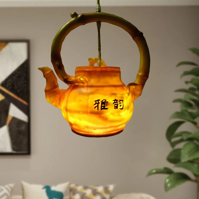Theepot hanglamp Lodge-stijl hars enkelvoudige hanglamp voor woonkamer Clearhalo