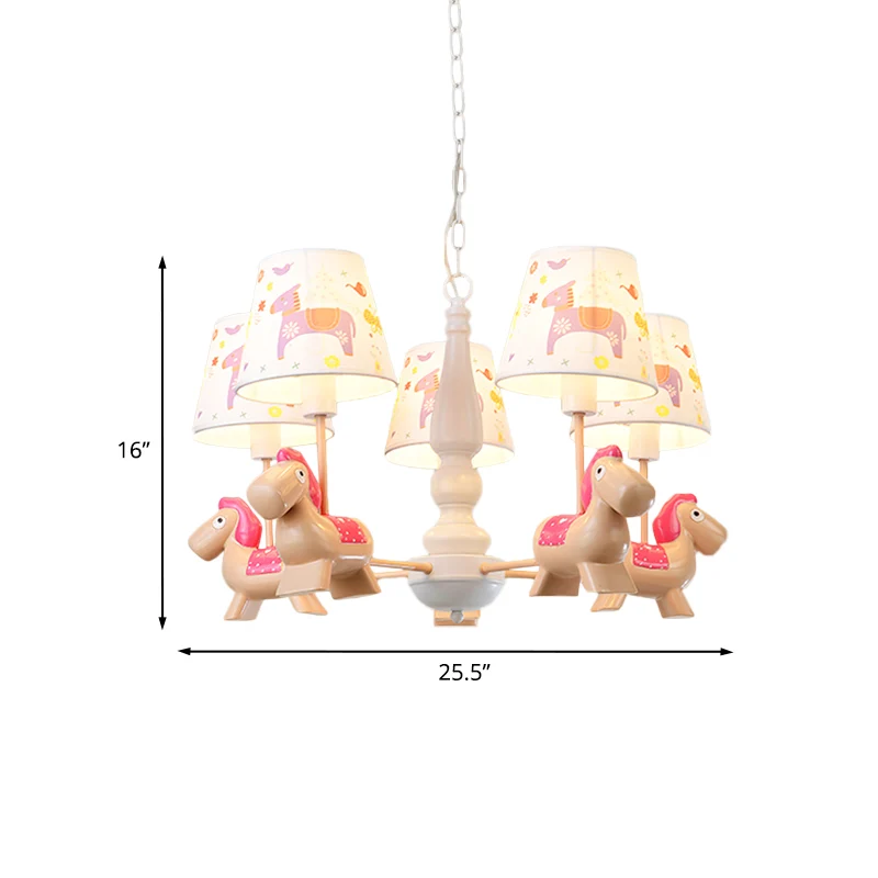 Ton hangende kroonluchter Cartoon stof 5-kops witte afwerking Radiale hanglampset met carrousel/vis en meisje-deco Clearhalo