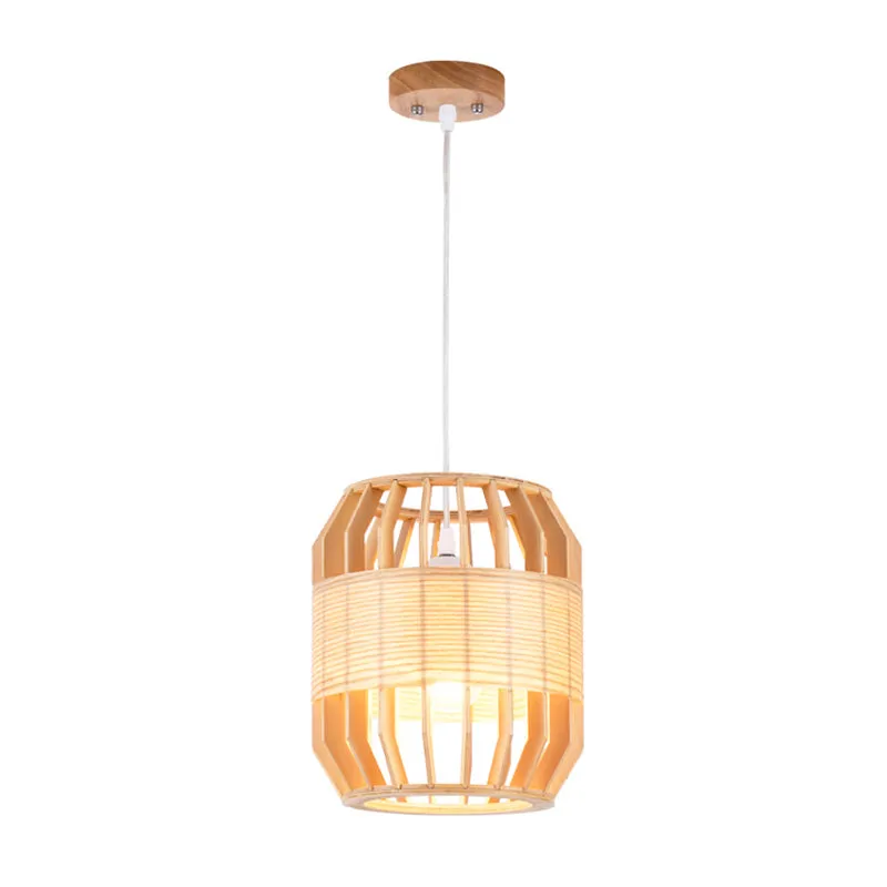 Tonplafondlamp Chinees hout 1 kop beige hangende lamp voor woonkamer, 9"/13" breed Clearhalo
