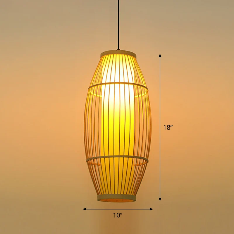 Tonvormige restauranthangende verlichting Bamboe 1-lamps Aziatische hanglamp hout Clearhalo