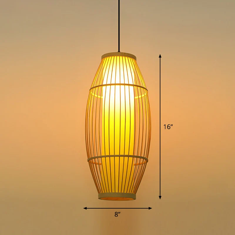 Tonvormige restauranthangende verlichting Bamboe 1-lamps Aziatische hanglamp hout Clearhalo