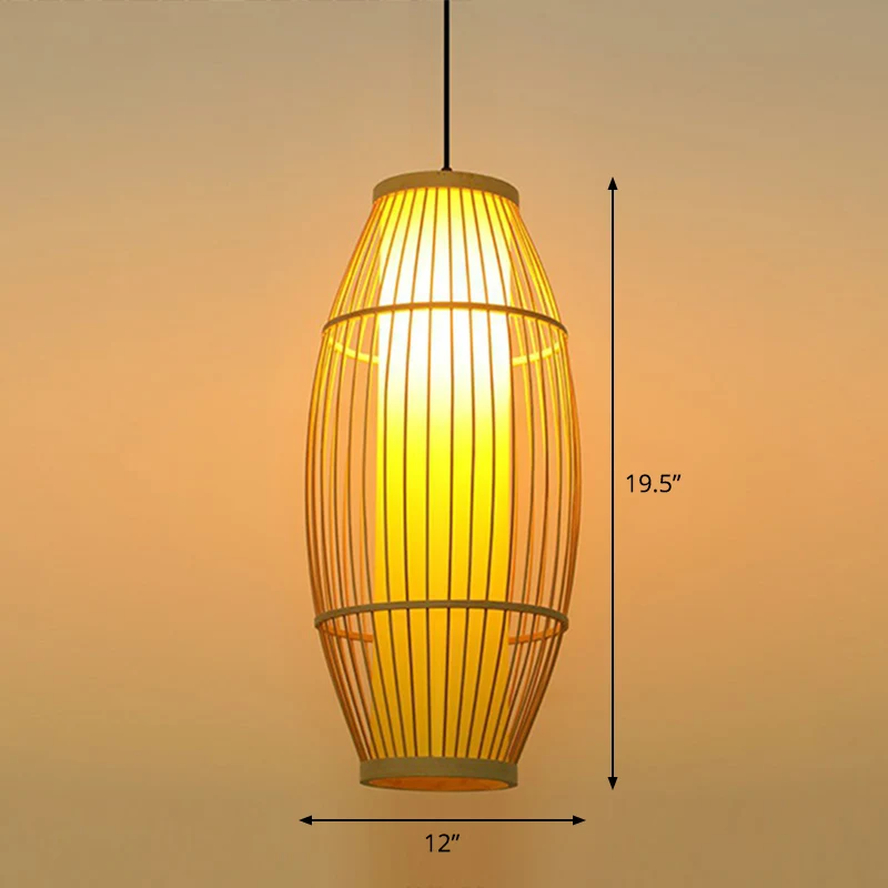 Tonvormige restauranthangende verlichting Bamboe 1-lamps Aziatische hanglamp hout Clearhalo