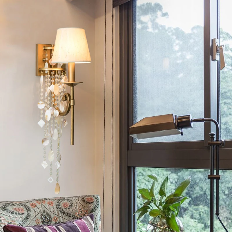 Torch Slaapkamer Wandlamp Klassiek Metaal 1 Lichtbruin/Gouden Blakerlamp met/zonder Kap Clearhalo