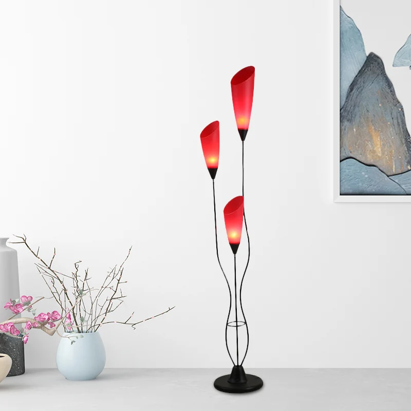 Torchiere vloerleeslamp Macaron metallic 3-kops woonkamer staande lamp rood Clearhalo