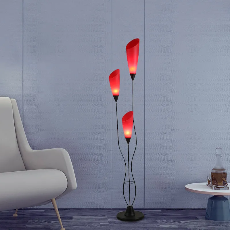 Torchiere vloerleeslamp Macaron metallic 3-kops woonkamer staande lamp rood Clearhalo