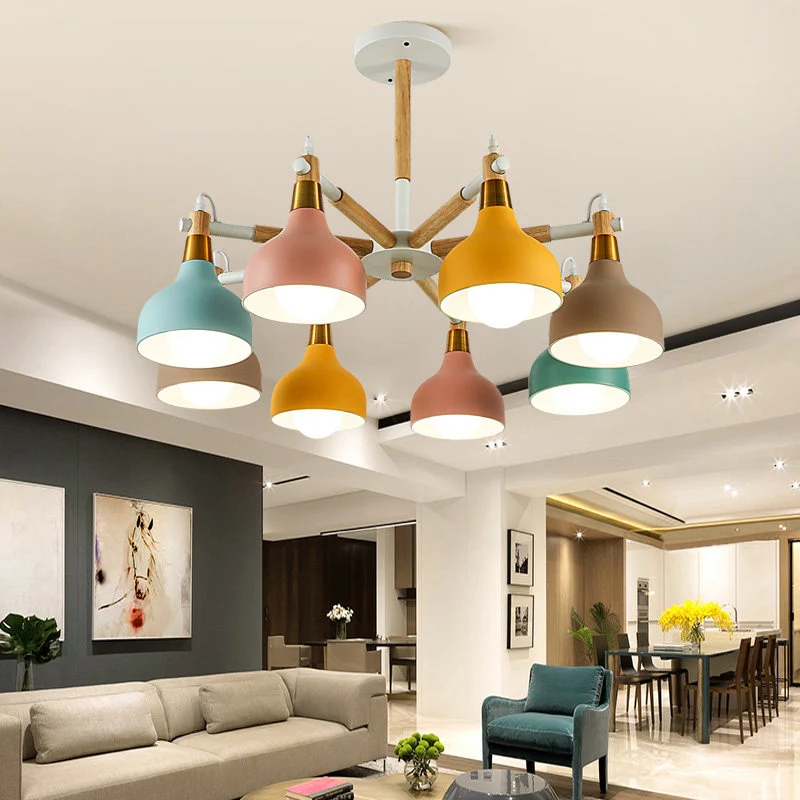Torch-vormige verpleegkamerkroonluchter Metalen hanglamp Macaron-stijl met 8 lampen Clearhalo