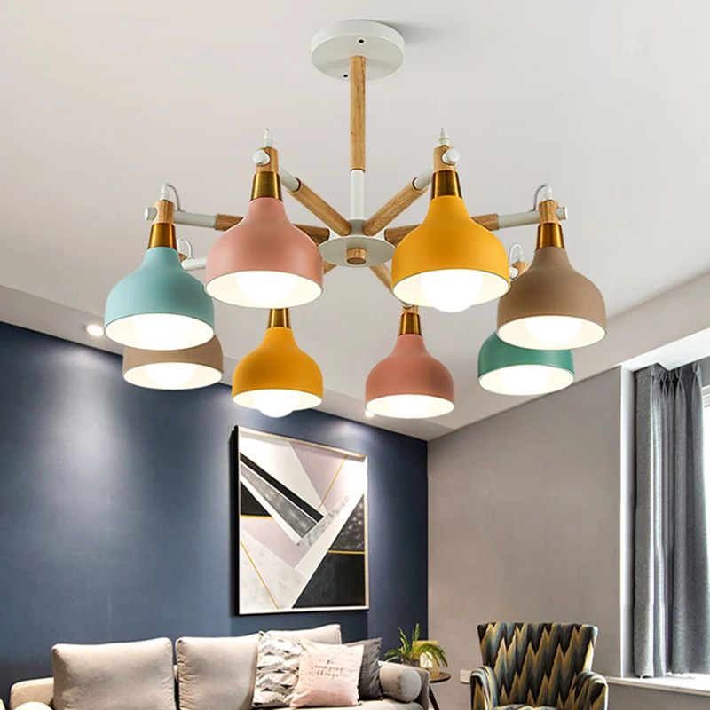 Torch-vormige verpleegkamerkroonluchter Metalen hanglamp Macaron-stijl met 8 lampen Clearhalo