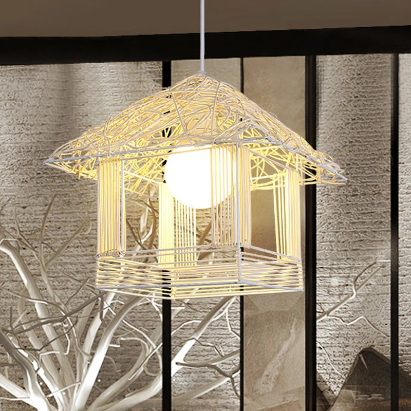 Toren Bamboe Hanglamp Chinees 1 Lamp Wit Hangend Plafondlamp voor Theehuis Clearhalo