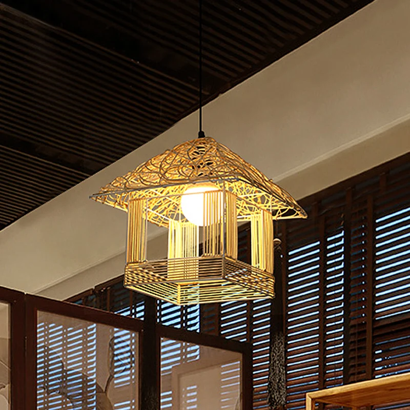 Toren Bamboe Hanglamp Chinees 1 Lamp Wit Hangend Plafondlamp voor Theehuis Clearhalo