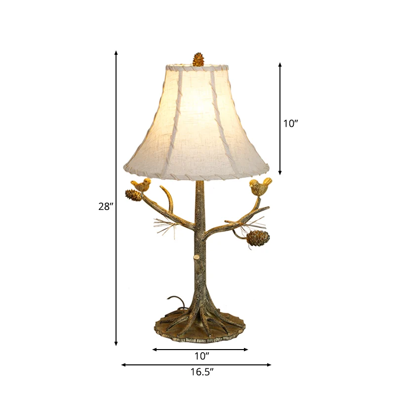 Torenschaduw stoffen tafellamp Rustiek 1-lichts slaapkamerleeslamp beige met vogels Clearhalo