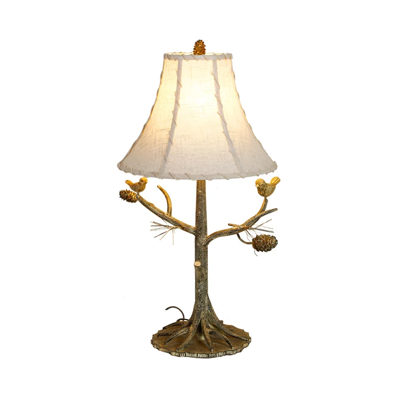 Torenschaduw stoffen tafellamp Rustiek 1-lichts slaapkamerleeslamp beige met vogels Clearhalo