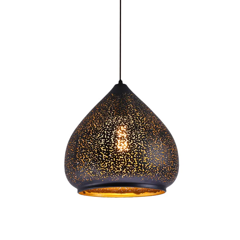 Traan uitgeholde ijzeren hanglamp Retro 1 lamp eettafel hanglamp zwart, 8"/12" breedte Clearhalo