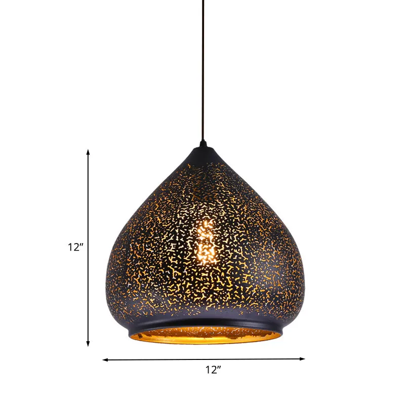 Traan uitgeholde ijzeren hanglamp Retro 1 lamp eettafel hanglamp zwart, 8"/12" breedte Clearhalo