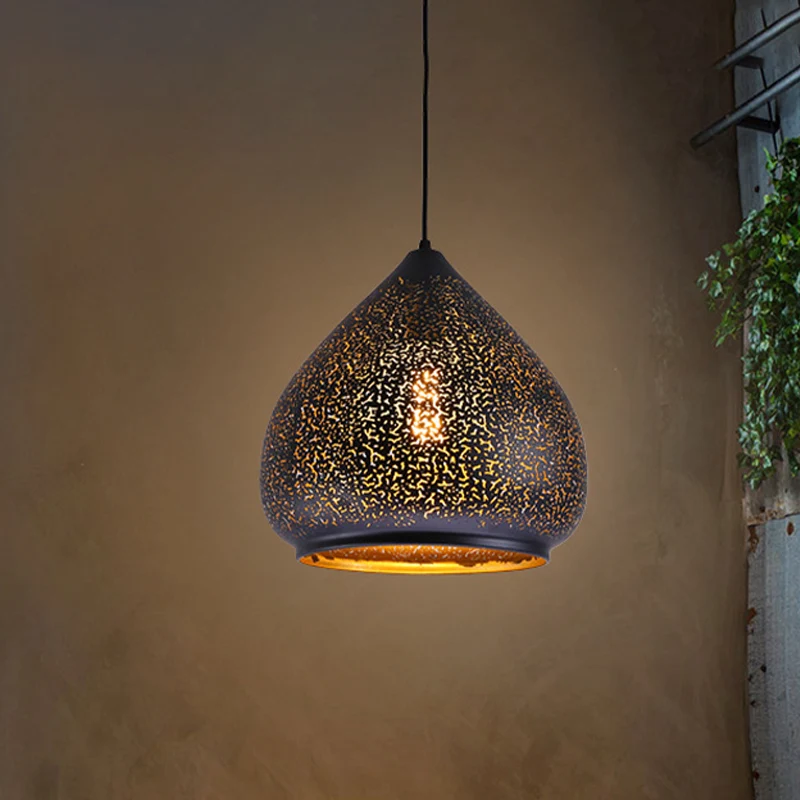Traan uitgeholde ijzeren hanglamp Retro 1 lamp eettafel hanglamp zwart, 8"/12" breedte Clearhalo