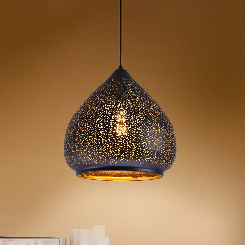 Traan uitgeholde ijzeren hanglamp Retro 1 lamp eettafel hanglamp zwart, 8"/12" breedte Clearhalo