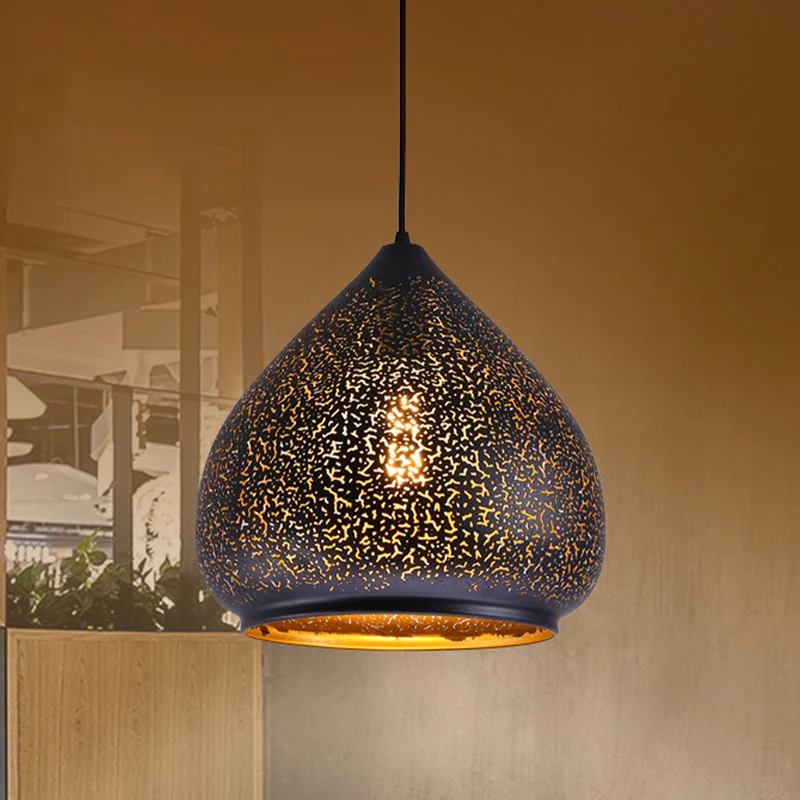 Traan uitgeholde ijzeren hanglamp Retro 1 lamp eettafel hanglamp zwart, 8"/12" breedte Clearhalo