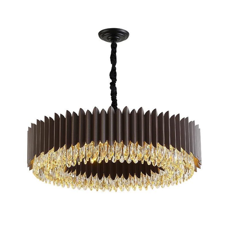 Traanvormige kristallen ronde hangende kroonluchter Postmoderne woonkamer LED-plafondhanger zwart Clearhalo