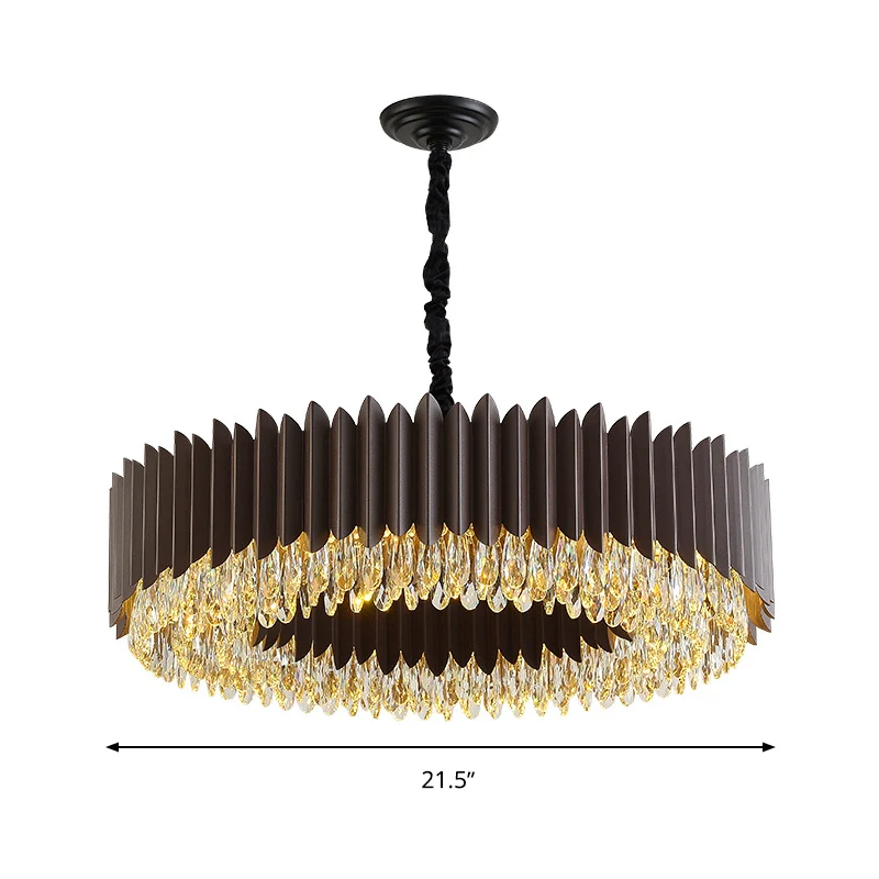 Traanvormige kristallen ronde hangende kroonluchter Postmoderne woonkamer LED-plafondhanger zwart Clearhalo
