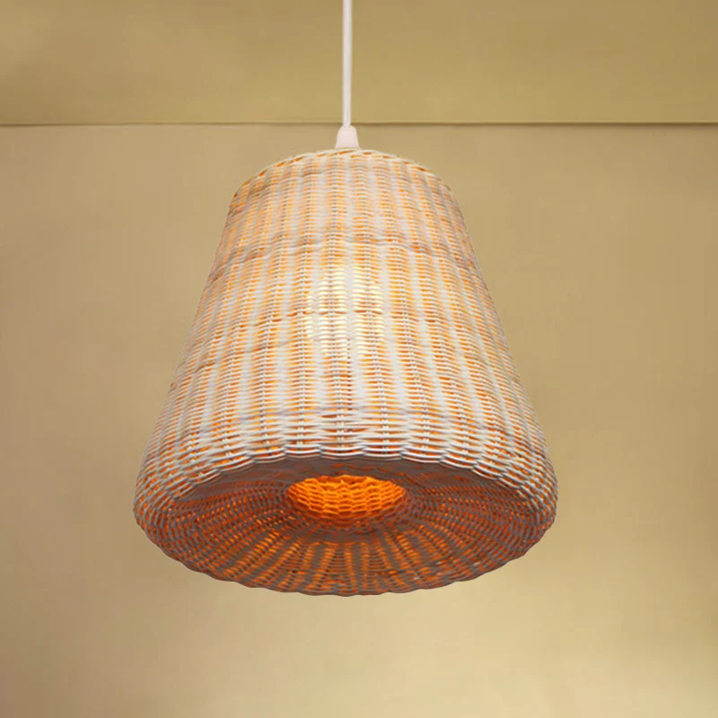 Traditie Hanglamp met 1 lamp, houten kegel, hanglamp met bamboe kap Clearhalo