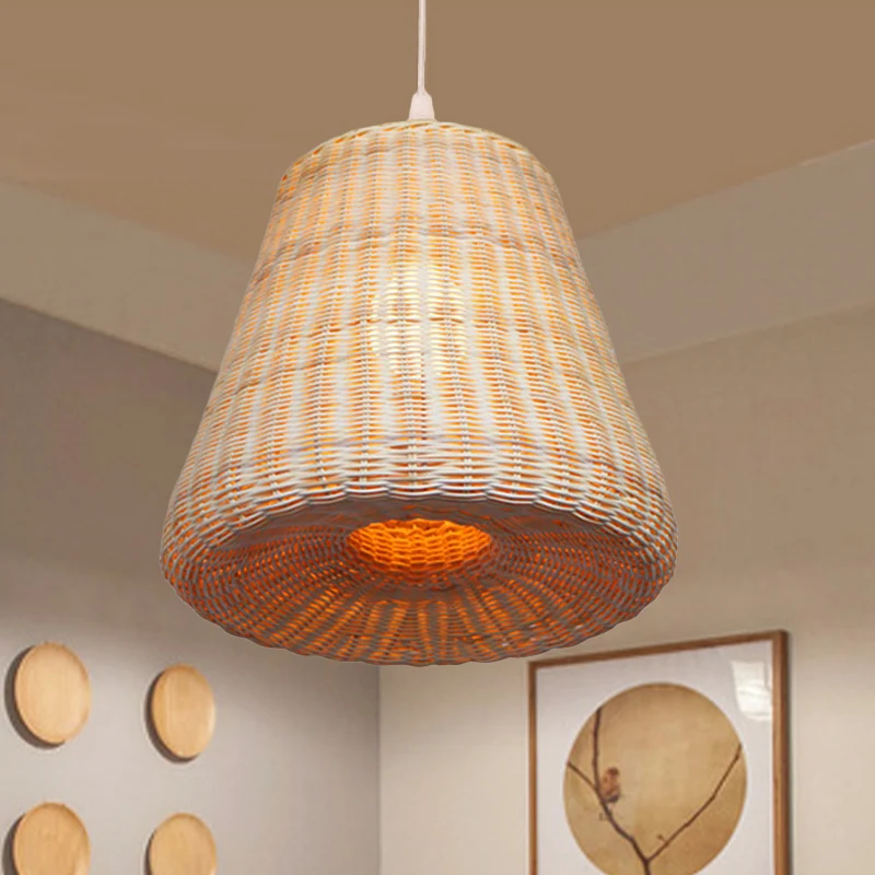 Traditie Hanglamp met 1 lamp, houten kegel, hanglamp met bamboe kap Clearhalo