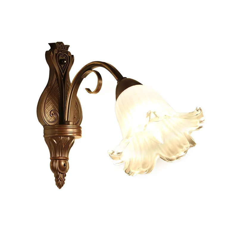 Traditionalisme bloemen wandlamp armatuur 1/2-licht wit glazen wandkandelaar verlichting zwart voor slaapkamer Clearhalo