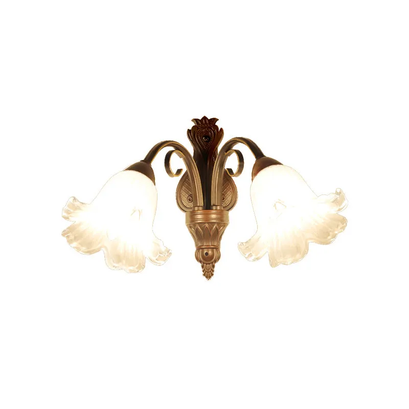 Traditionalisme bloemen wandlamp armatuur 1/2-licht wit glazen wandkandelaar verlichting zwart voor slaapkamer Clearhalo