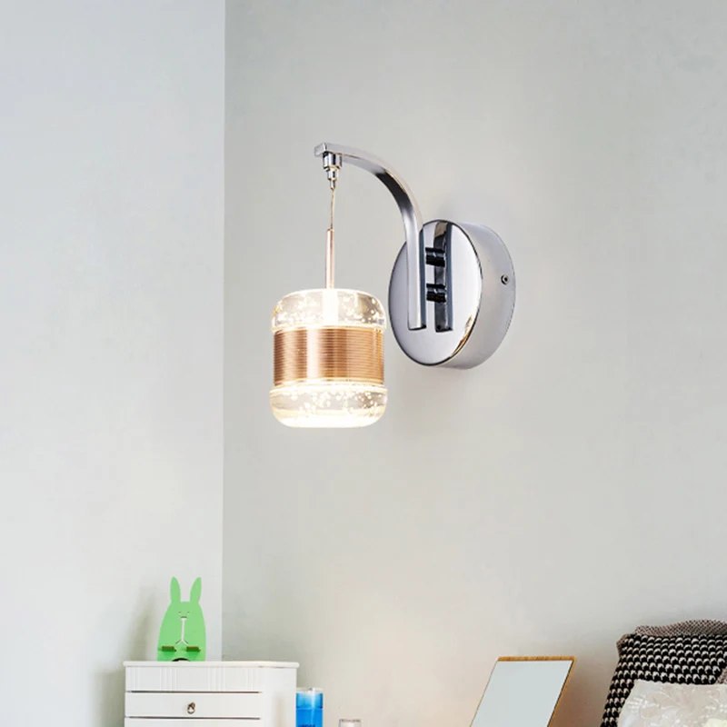 Traditionalisme Drum Wandmontage Lamp LED Bubble Crystal Wandkandelaar Verlichting goud voor slaapkamer Clearhalo