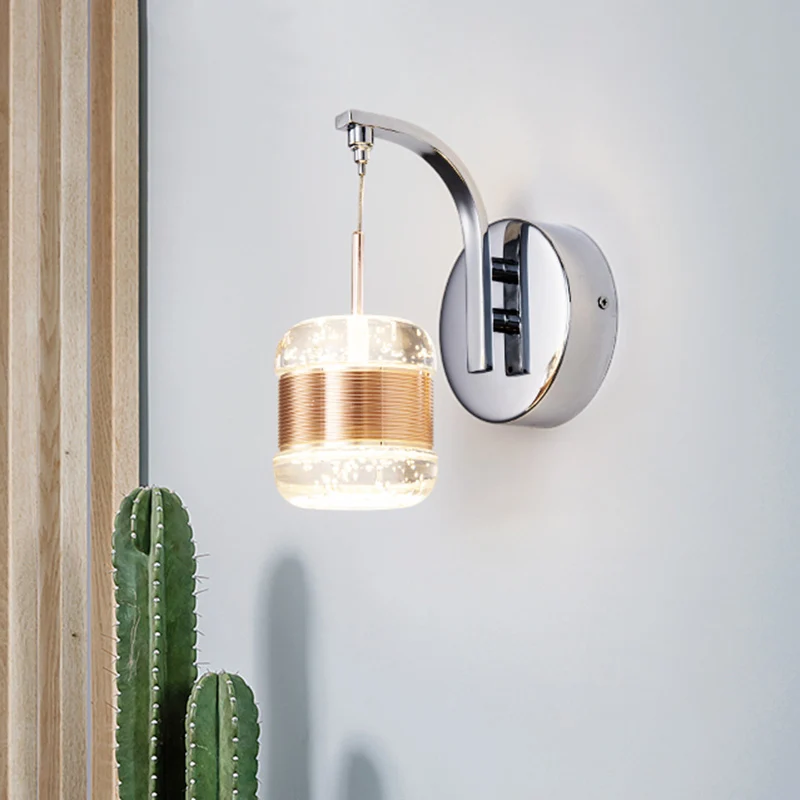 Traditionalisme Drum Wandmontage Lamp LED Bubble Crystal Wandkandelaar Verlichting goud voor slaapkamer Clearhalo