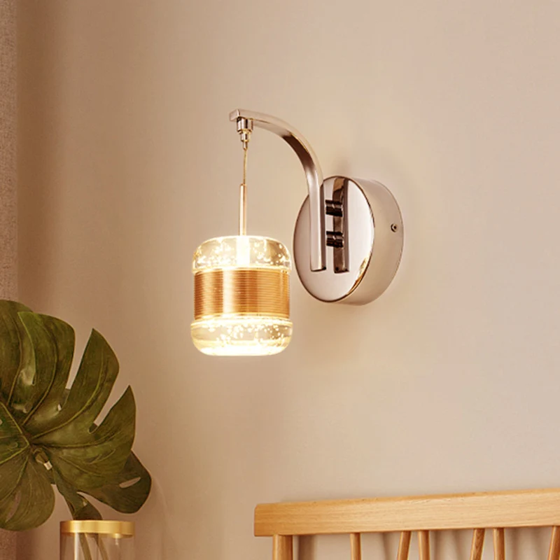 Traditionalisme Drum Wandmontage Lamp LED Bubble Crystal Wandkandelaar Verlichting goud voor slaapkamer Clearhalo