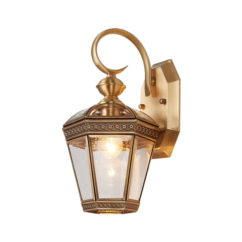 Traditionalisme Geometrische wandmontagelamp Enkele lamp Messing Metalen wandverlichtingsarmatuur voor balkon, 6"/7,5" bre...