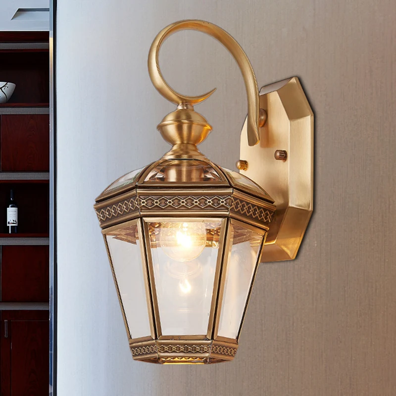 Traditionalisme Geometrische wandmontagelamp Enkele lamp Messing Metalen wandverlichtingsarmatuur voor balkon, 6"/7,5" bre...