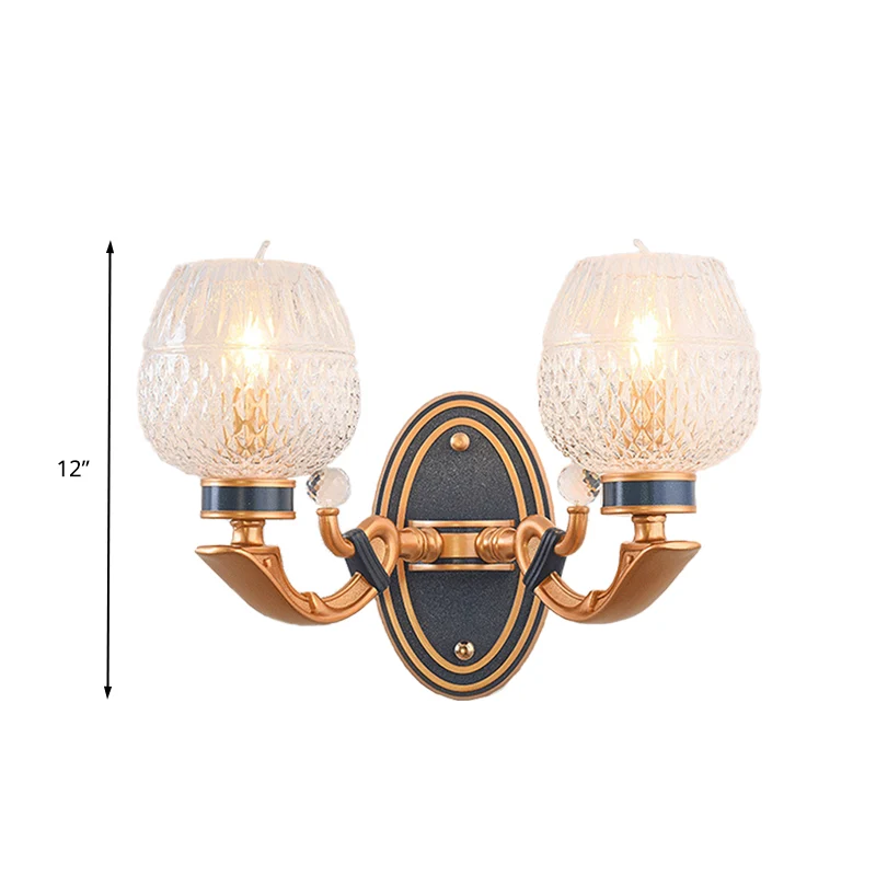 Traditionalistische Bowl Wandkandelaar Licht 1/2 Lampen Roosterglas LED Wandlamp Messing voor Slaapkamer Clearhalo