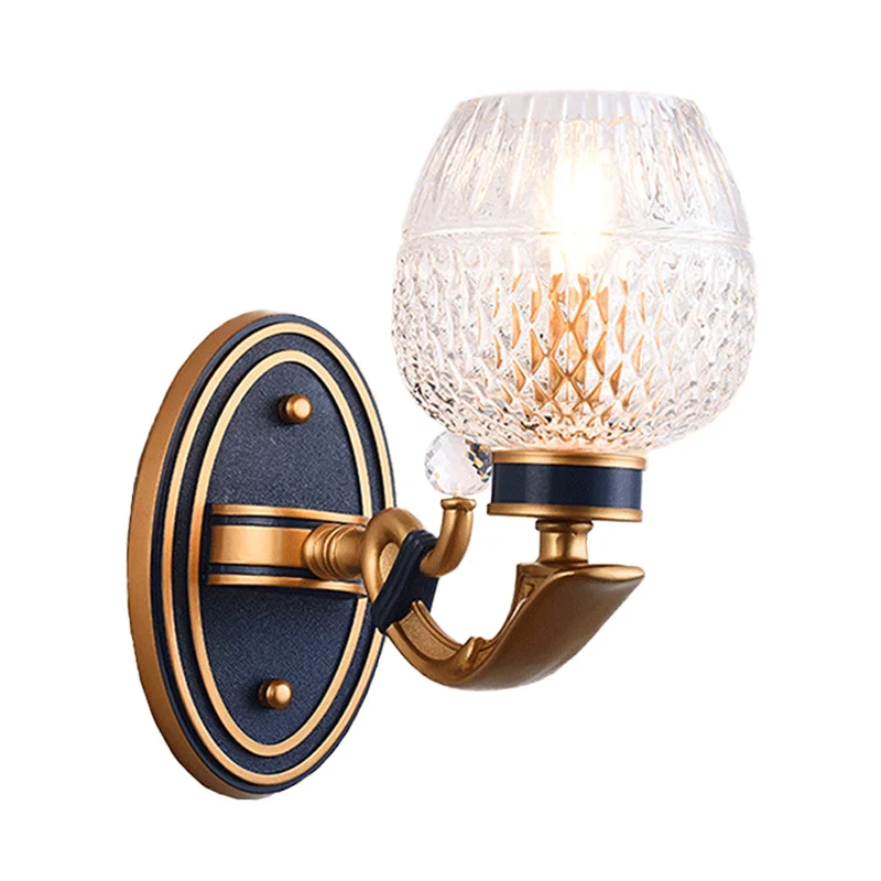 Traditionalistische Bowl Wandkandelaar Licht 1/2 Lampen Roosterglas LED Wandlamp Messing voor Slaapkamer Clearhalo