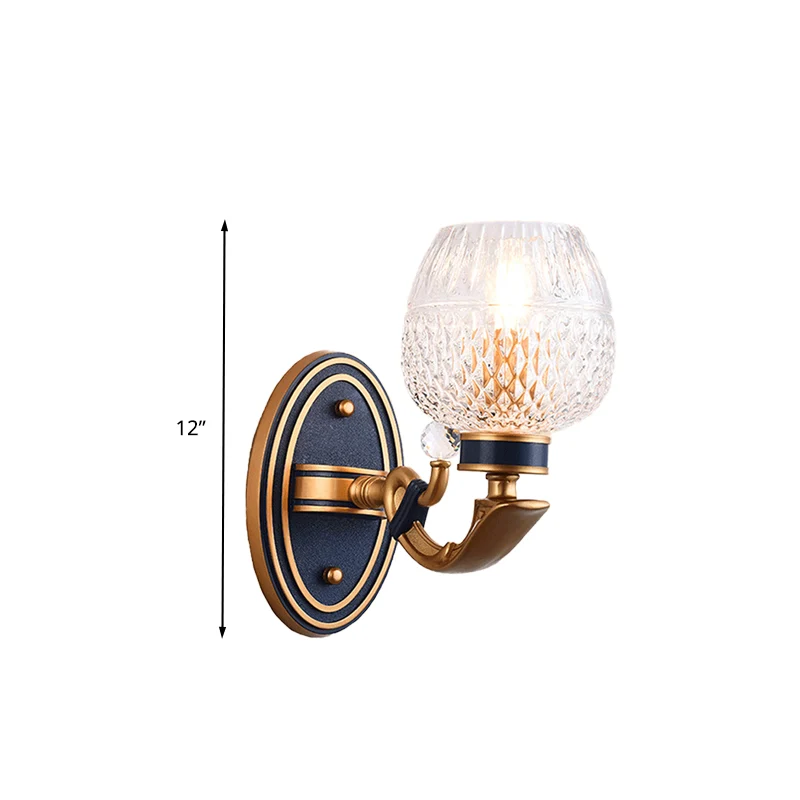 Traditionalistische Bowl Wandkandelaar Licht 1/2 Lampen Roosterglas LED Wandlamp Messing voor Slaapkamer Clearhalo