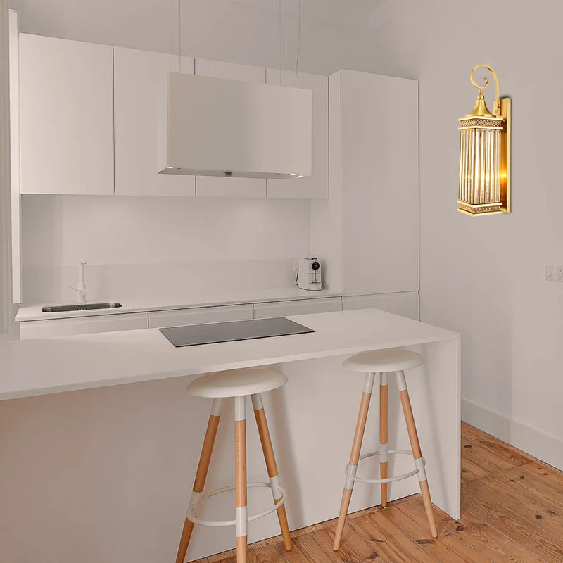 Traditioneel rechthoekig schanslicht 3-lamps metalen wandverlichtingsarmatuur goud voor slaapkamer Clearhalo