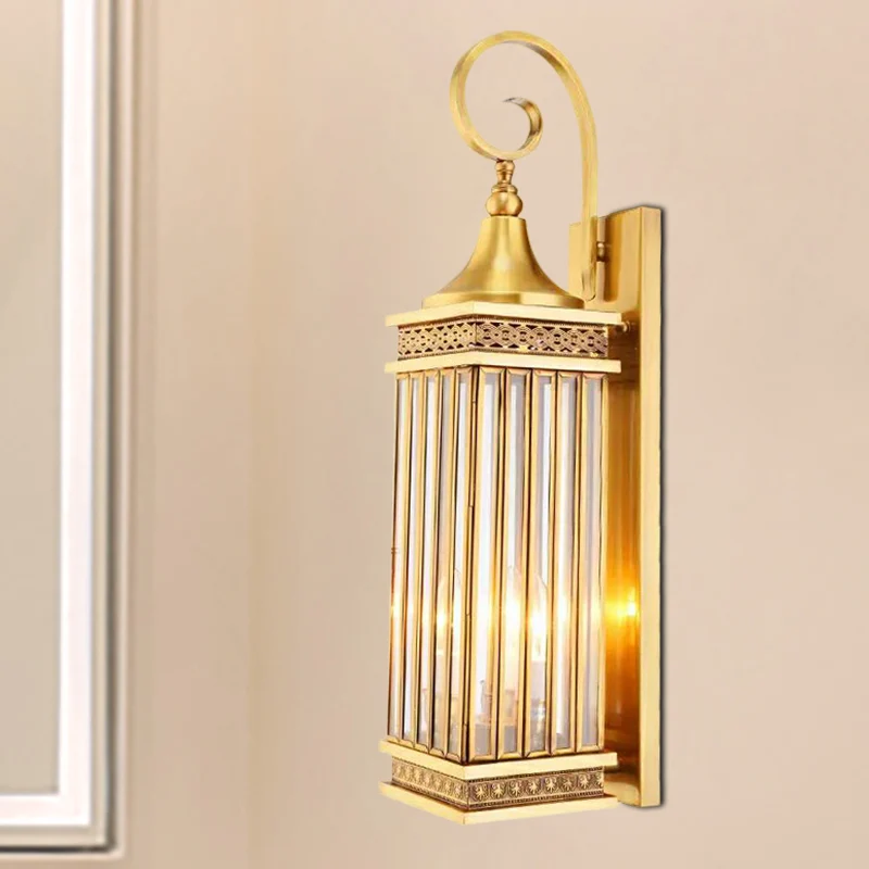 Traditioneel rechthoekig schanslicht 3-lamps metalen wandverlichtingsarmatuur goud voor slaapkamer Clearhalo