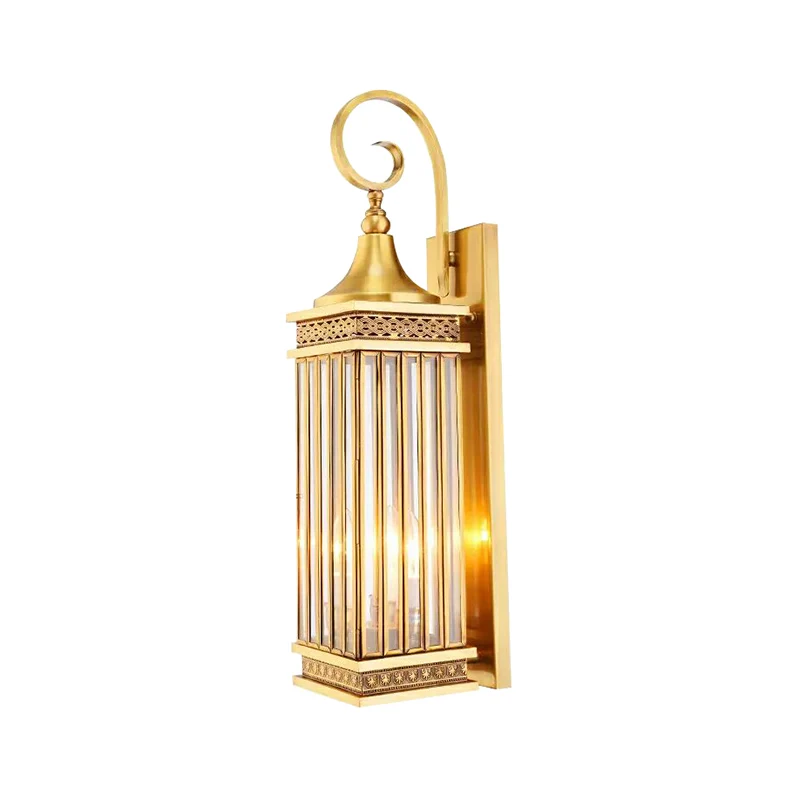 Traditioneel rechthoekig schanslicht 3-lamps metalen wandverlichtingsarmatuur goud voor slaapkamer Clearhalo