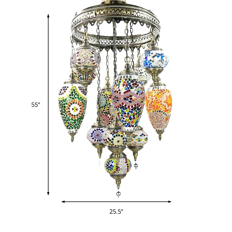 Traditionele bal- en traankroonluchterlamp Kleurrijk glas 12 koppen plafondlamp brons voor restaurant Clearhalo