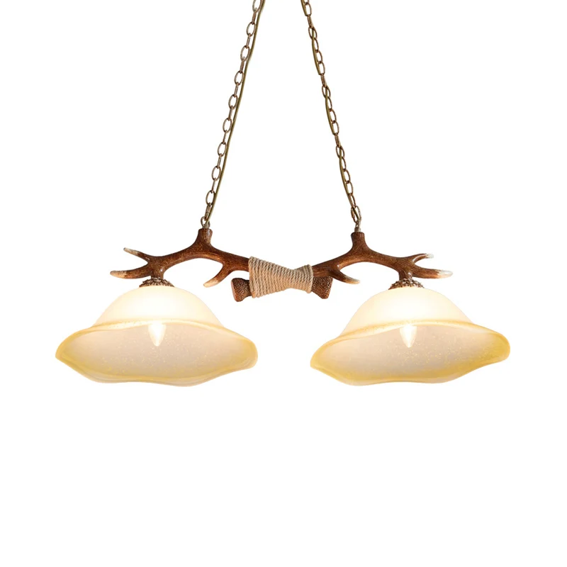 Traditionele belhangende hanglamp met 2 lampen van glaseiland bruin voor de slaapkamer Clearhalo