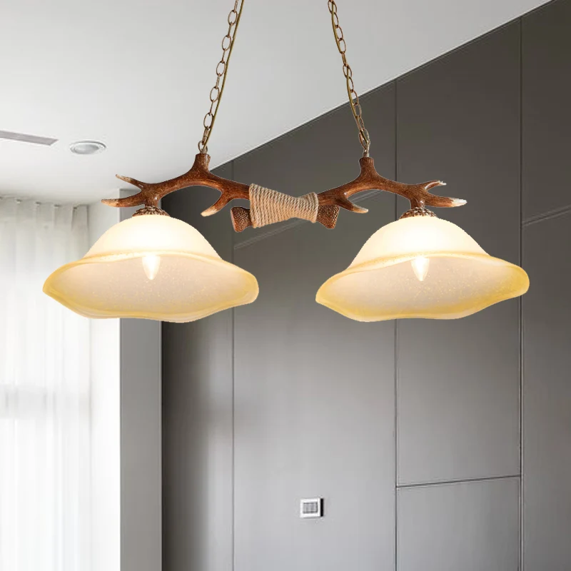 Traditionele belhangende hanglamp met 2 lampen van glaseiland bruin voor de slaapkamer Clearhalo