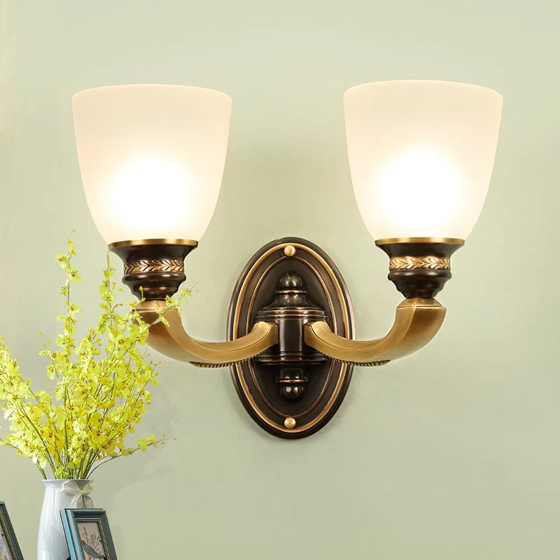 Traditionele Bell Shade wandmontagelamp handgeblazen glazen wandlamp messing Clearhalo
