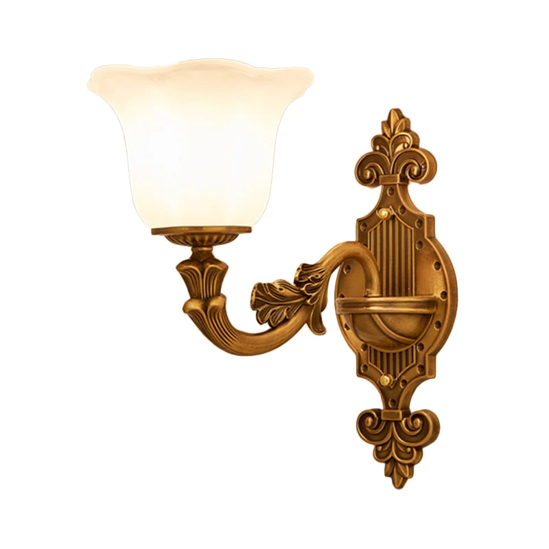 Traditionele Bell Shade wandverlichting 1/2-lichts matglazen wandgemonteerd licht messing voor gang Clearhalo