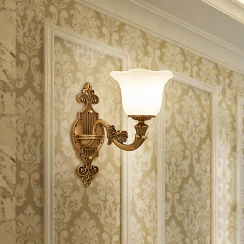 Traditionele Bell Shade wandverlichting 1/2-lichts matglazen wandgemonteerd licht messing voor gang Clearhalo