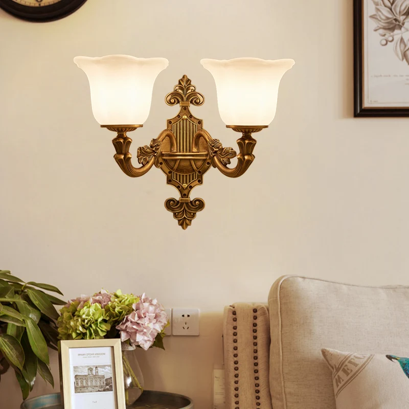 Traditionele Bell Shade wandverlichting 1/2-lichts matglazen wandgemonteerd licht messing voor gang Clearhalo