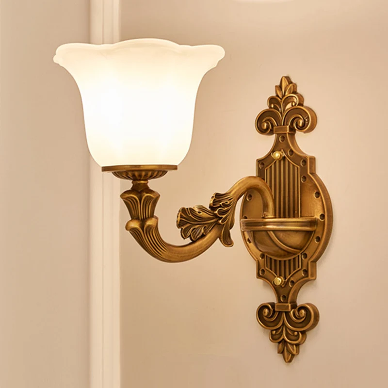 Traditionele Bell Shade wandverlichting 1/2-lichts matglazen wandgemonteerd licht messing voor gang Clearhalo