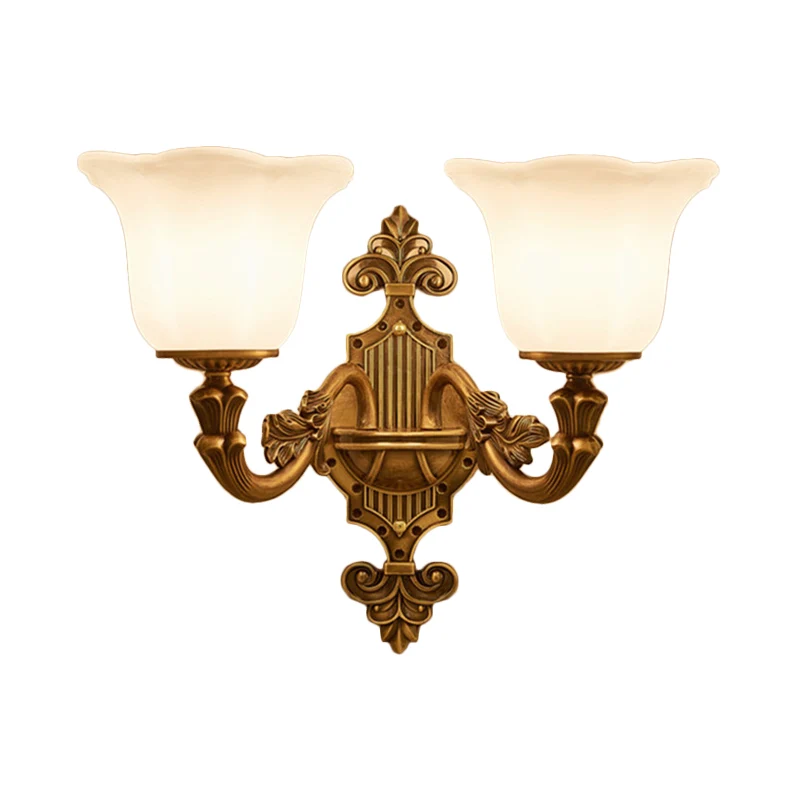 Traditionele Bell Shade wandverlichting 1/2-lichts matglazen wandgemonteerd licht messing voor gang Clearhalo