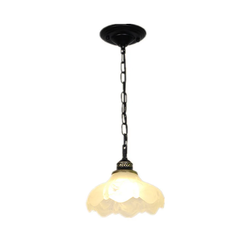Traditionele Bell Shade-plafondlamp met één lamp en hangende hanglamp van wit vorstglas Clearhalo