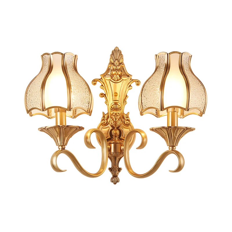 Traditionele bloemvormige wandmontagelamp met rimpelglas goud Clearhalo