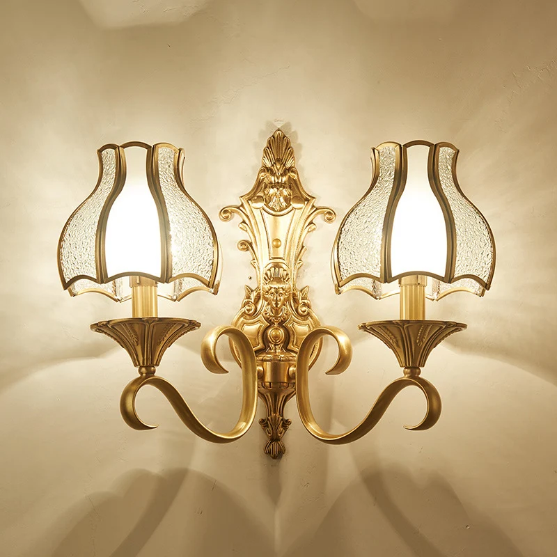 Traditionele bloemvormige wandmontagelamp met rimpelglas goud Clearhalo