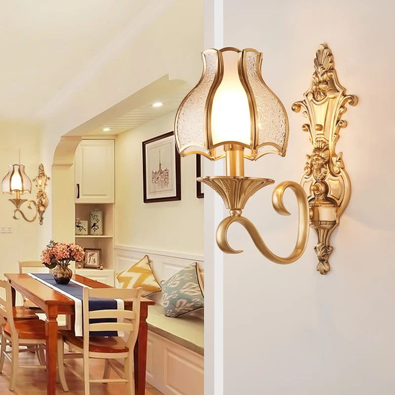 Traditionele bloemvormige wandmontagelamp met rimpelglas goud Clearhalo